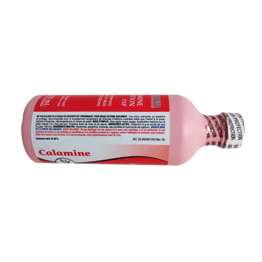 Use, directions, ingredients, and caution for Rougier Pharma Calamine Lotion in French