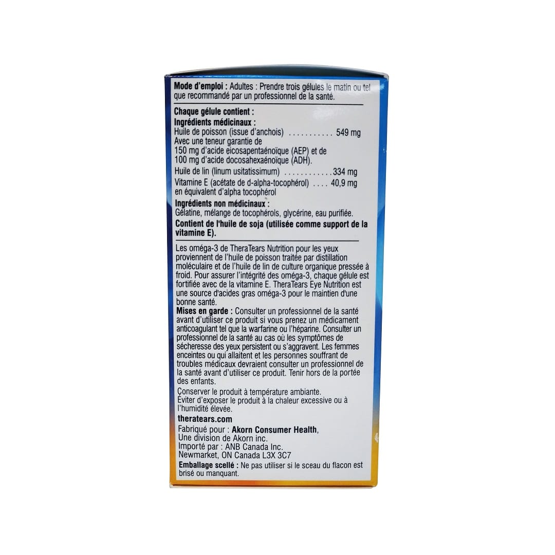 Directions, ingredients, description, and caution for theratears Eye Nutrition (90 softgels) in French