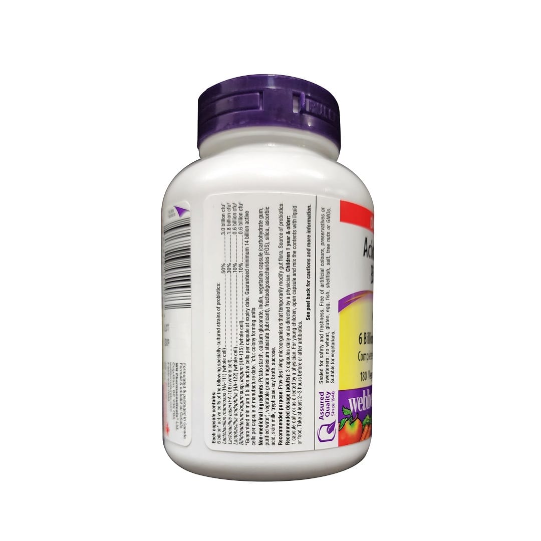 Ingredients and purpose for webber naturals Acidophilus Bifidus 6 Billion with FOS (180 capsules) in English