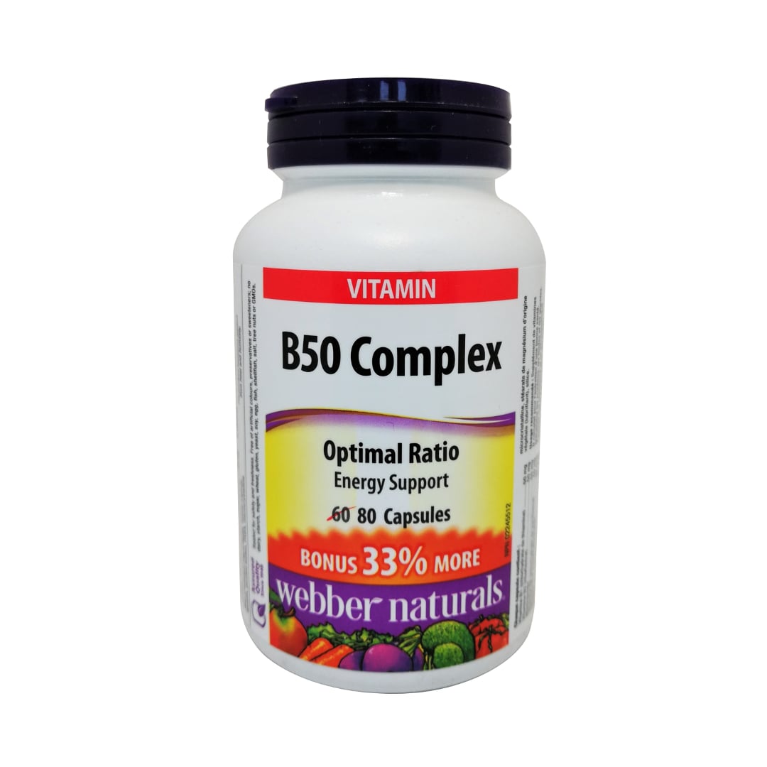 Product label for webber naturals B50 Complex in English