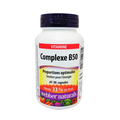 Product label for webber naturals B50 Complex in French