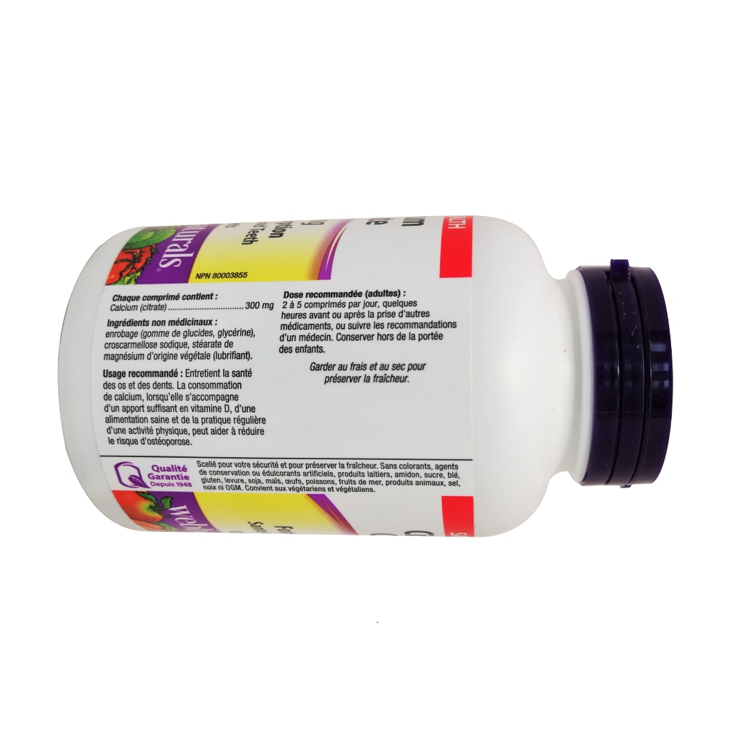 Product details, ingredients, and dosage for webber naturals Calcium Citrate 300mg in French