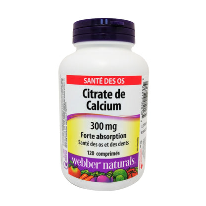 Product label for webber naturals Calcium Citrate 300mg in French
