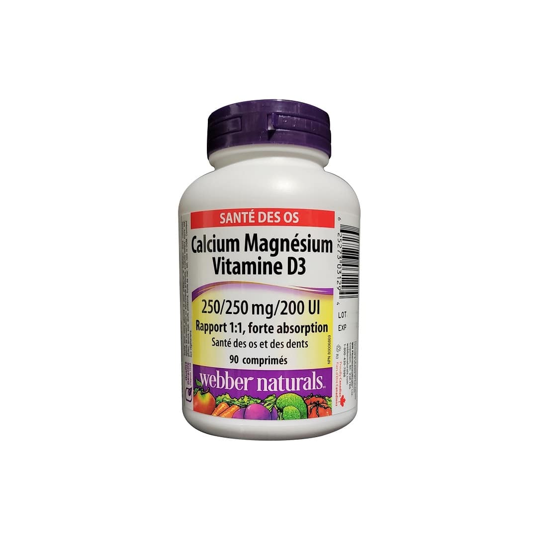 Product label for webber naturals Calcium Magnesium and Vitamin D3 (90 tablets) in French