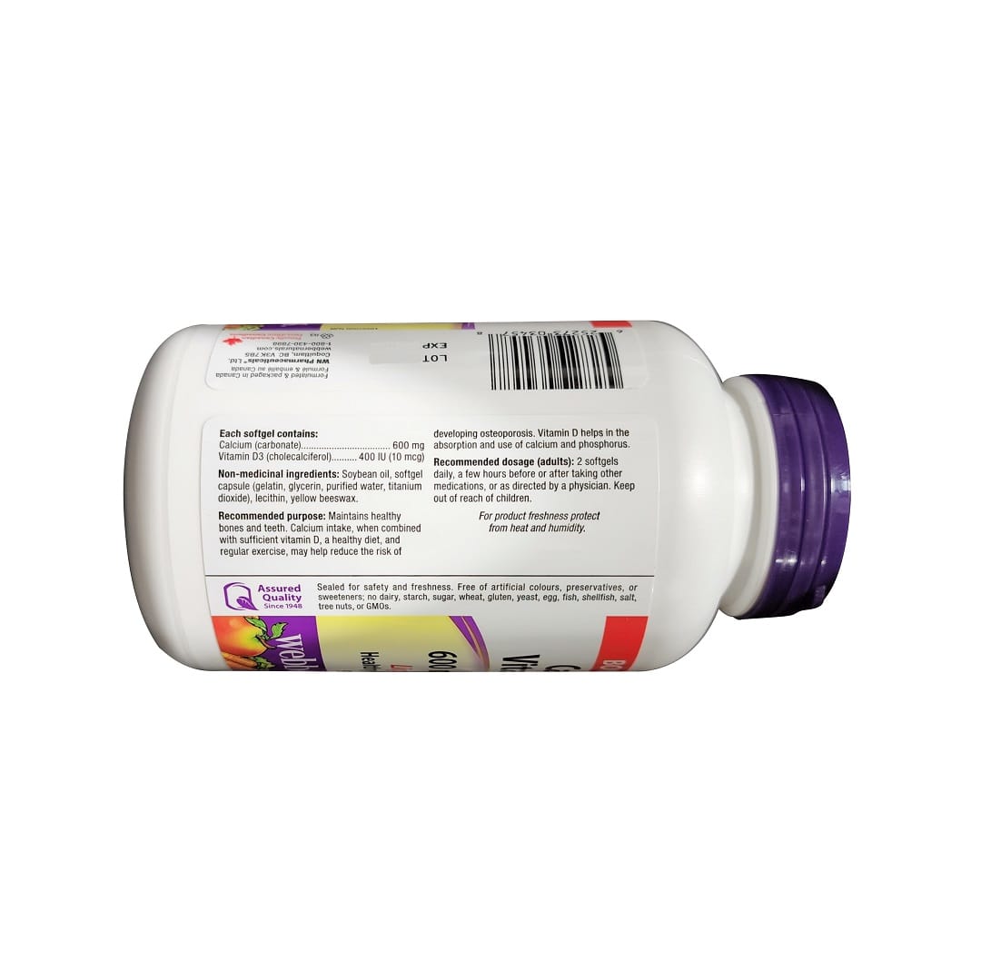 Ingredients, purpose, dose for webber naturals Calcium (600 mg) with Vitamin D3 (400 IU) (90 softgels) in English