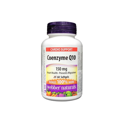 Product label for webber naturals Coenzyme Q10 150 mg (60 softgels) (100% Bonus) in English
