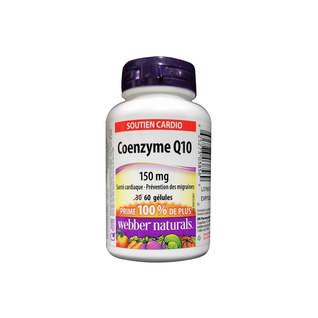 Product label for webber naturals Coenzyme Q10 150 mg (60 softgels) (100% Bonus) in French