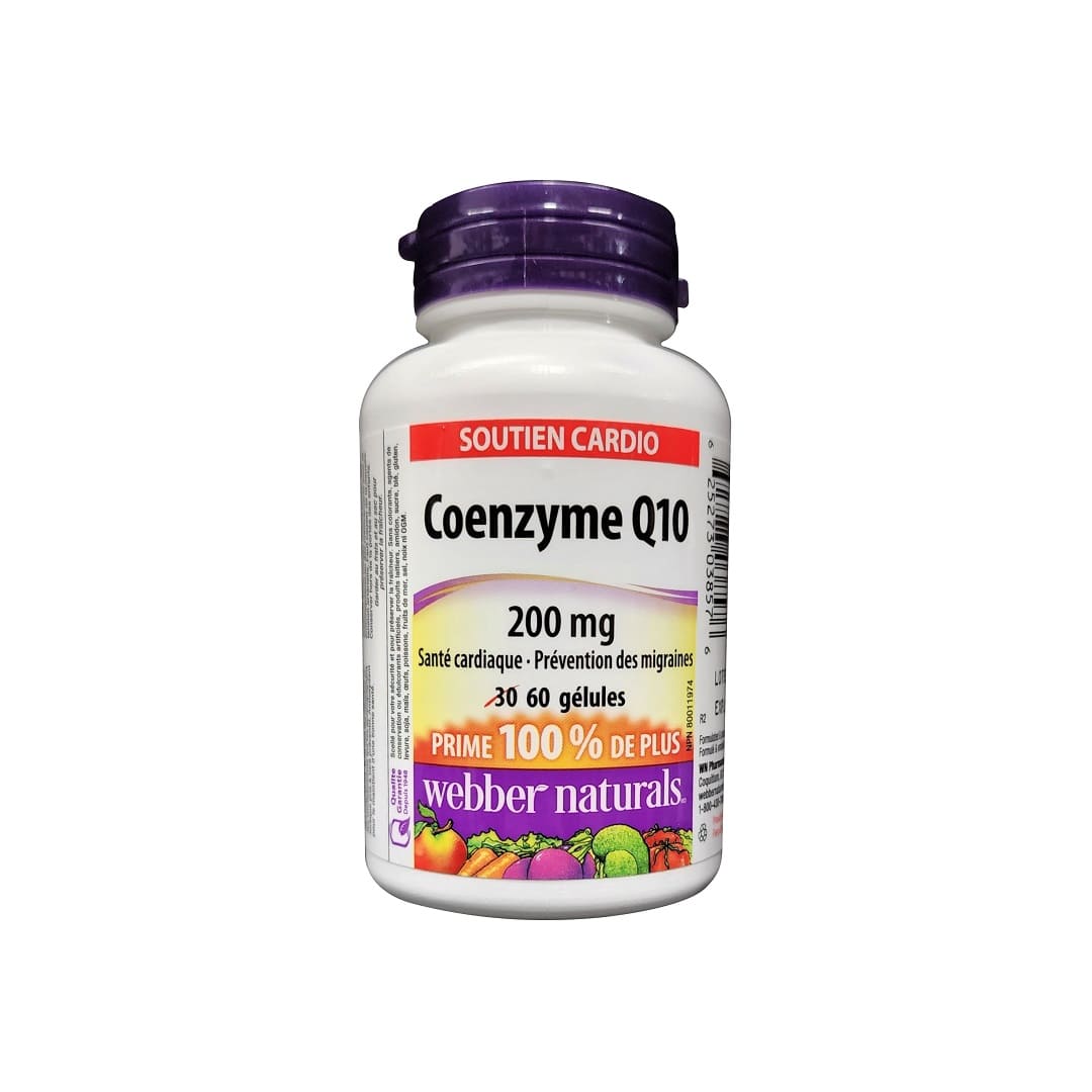 Product label for webber naturals Coenzyme Q10 200 mg (60 softgels) (100% Bonus) in French