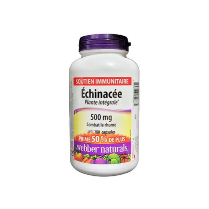 Product label for webber naturals Echinacea 500 mg (180 capsules) (50% Bonus)  in French