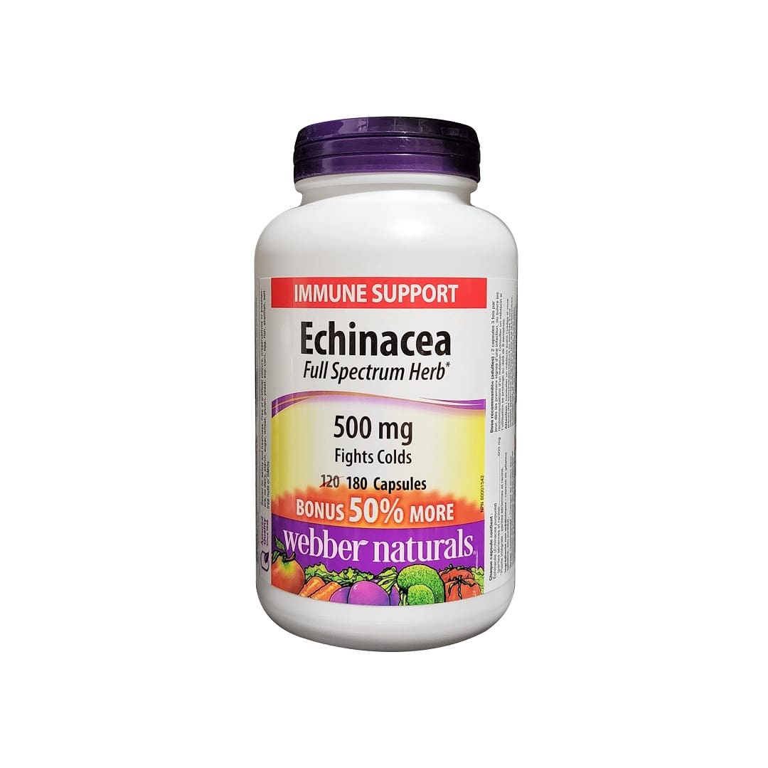 Product label for webber naturals Echinacea 500 mg (180 capsules) (50% Bonus)  in English