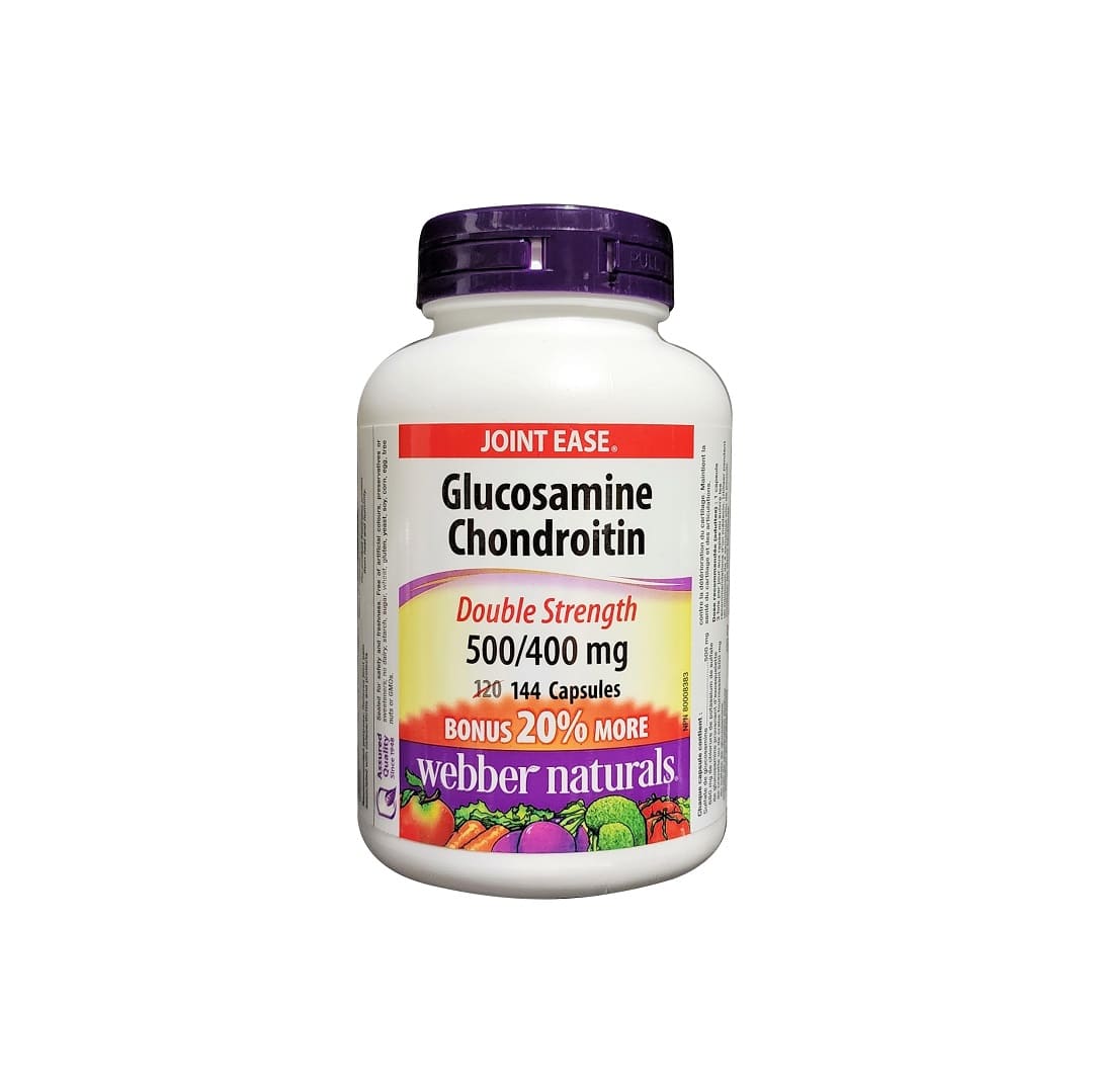 Product label for webber naturals Glucosamine Chondroitin Double Strength 500/400mg (20% Bonus) (144 capsules) in English