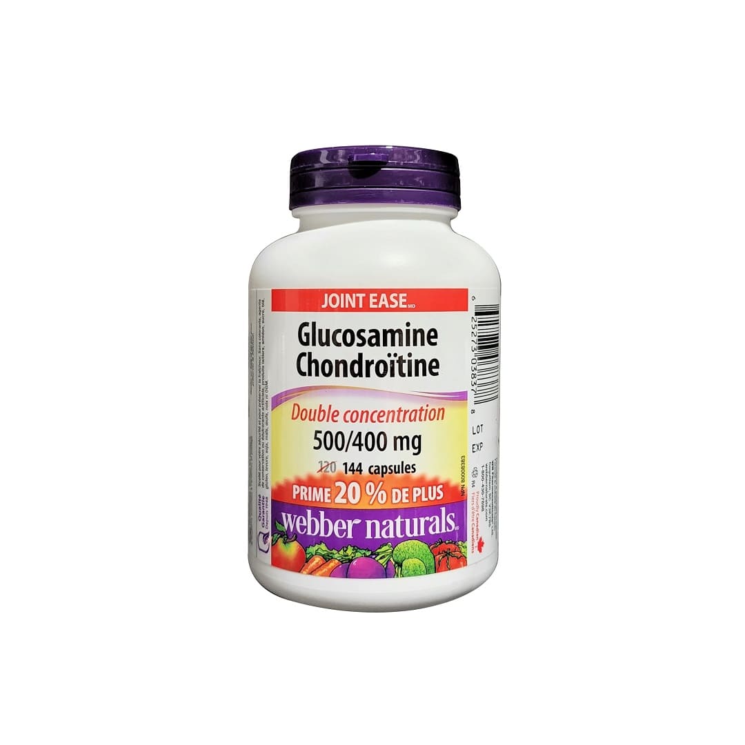 Product label for webber naturals Glucosamine Chondroitin Double Strength 500/400mg (20% Bonus) (144 capsules) in French