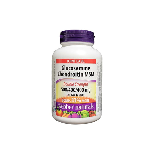 Product label for webber naturals Glucosamine Chondroitin MSM Double Strength 500/400/400mg (120 tablets) in English