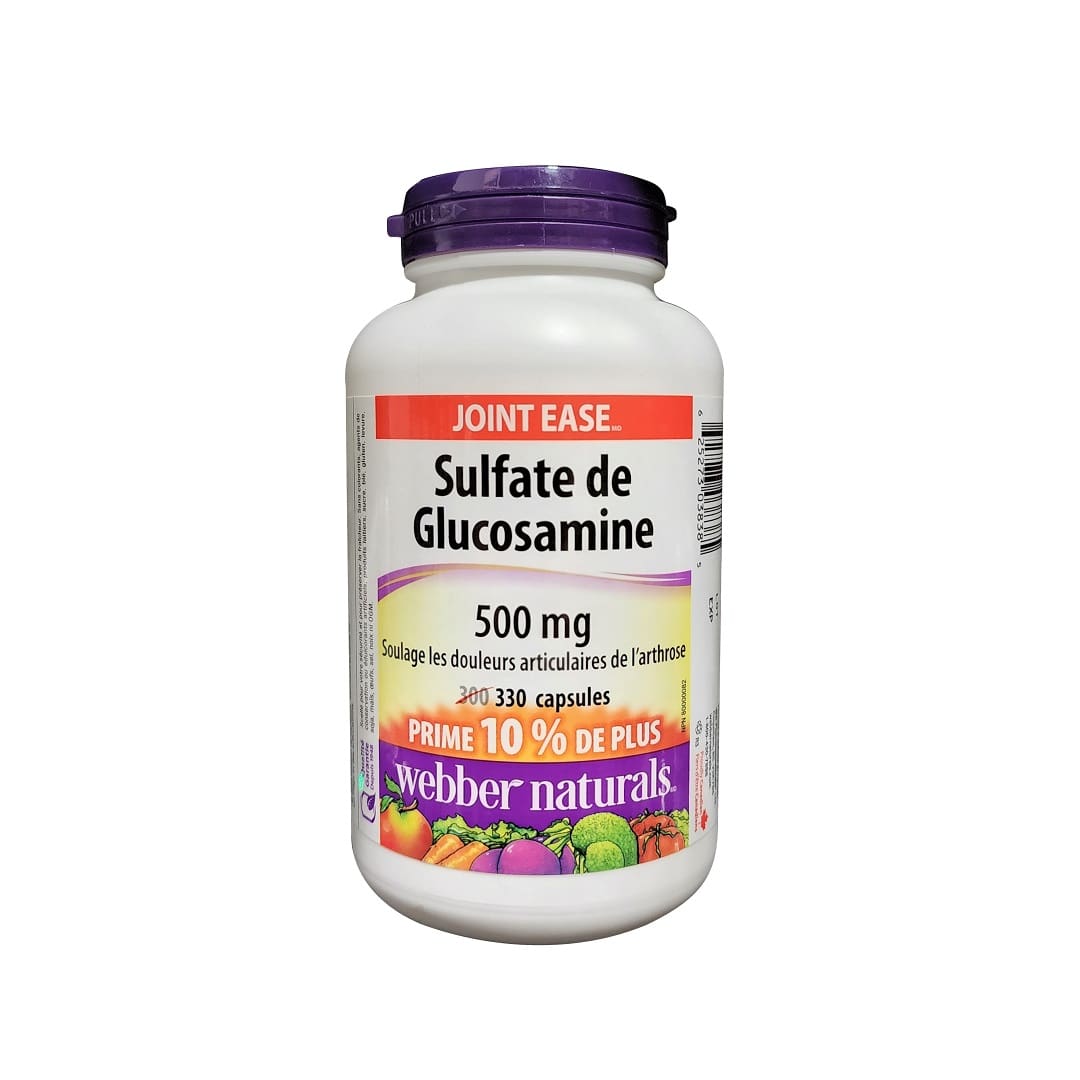 Product label for webber naturals Glucosamine Sulfate 500 mg (330 capsules) in French