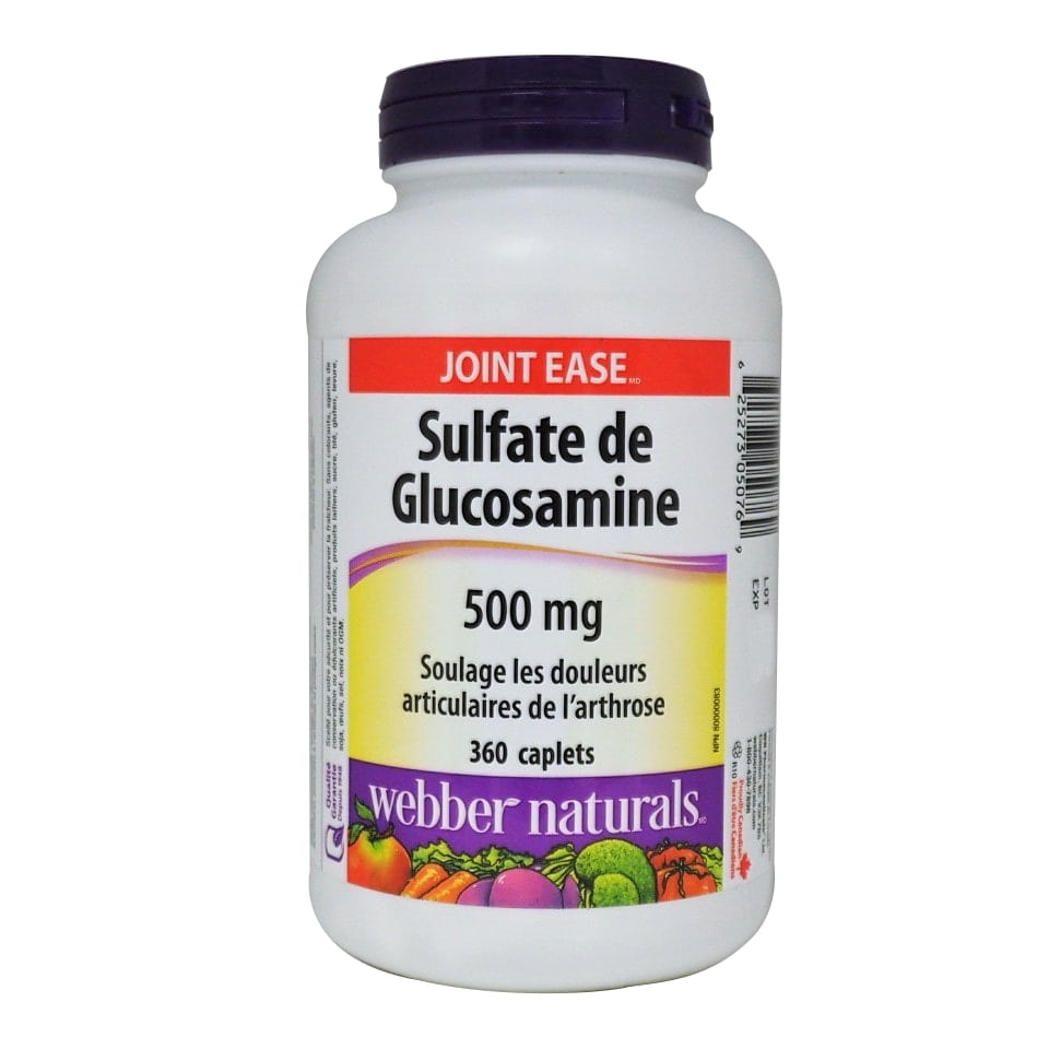 Product label for webber naturals Glucosamine Sulfate 500mg in French