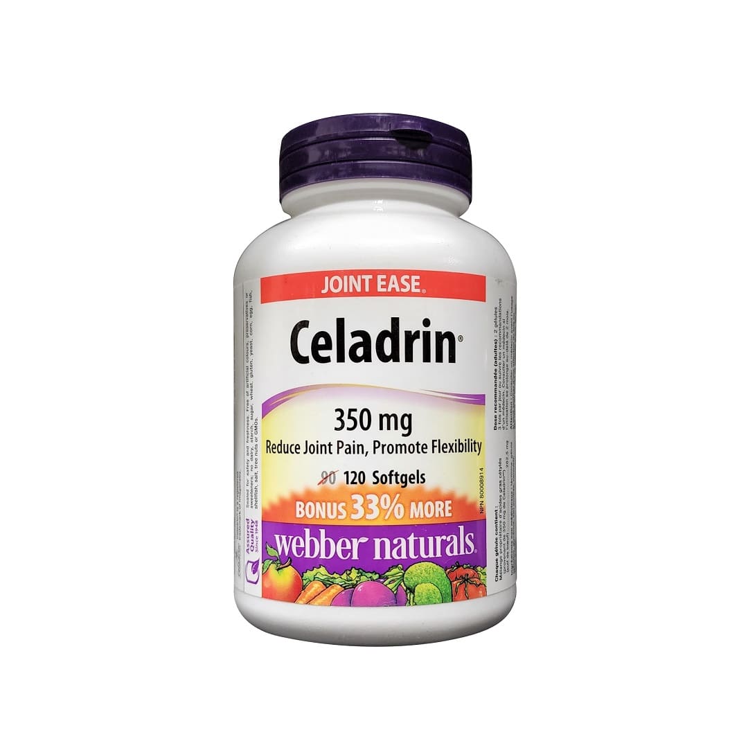 Product label for webber naturals Joint Ease Celadrin 350 mg (120 softgels) in English
