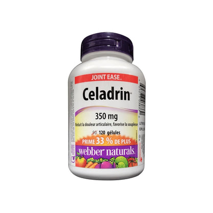 Product label for webber naturals Joint Ease Celadrin 350 mg (120 softgels) in French