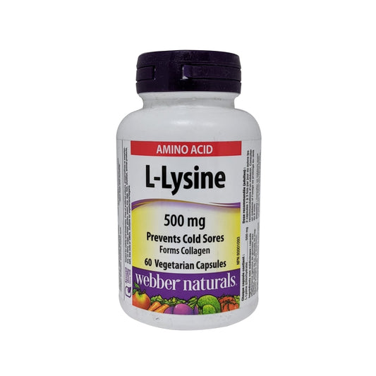 Product label for webber naturals L-Lysine 500mg in English