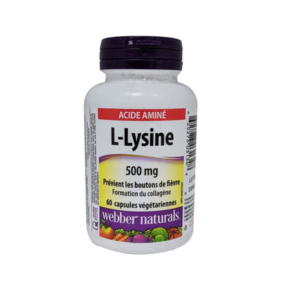 Product label for webber naturals L-Lysine 500mg in French