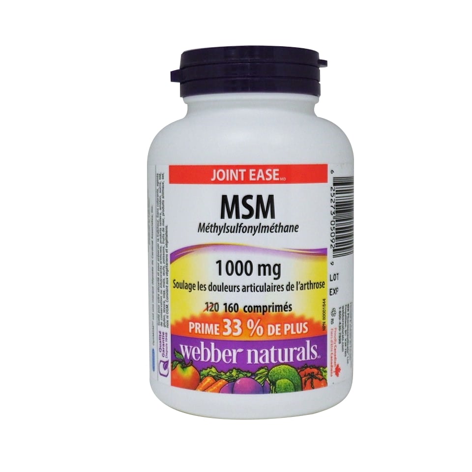 Product label for webber naturals MSM 1000mg in French