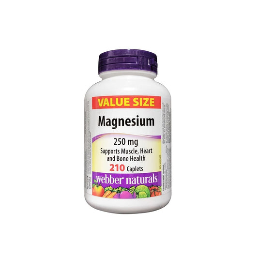 Product label for webber naturals Magnesium 250 mg (210 caplets) (Value Size) in English