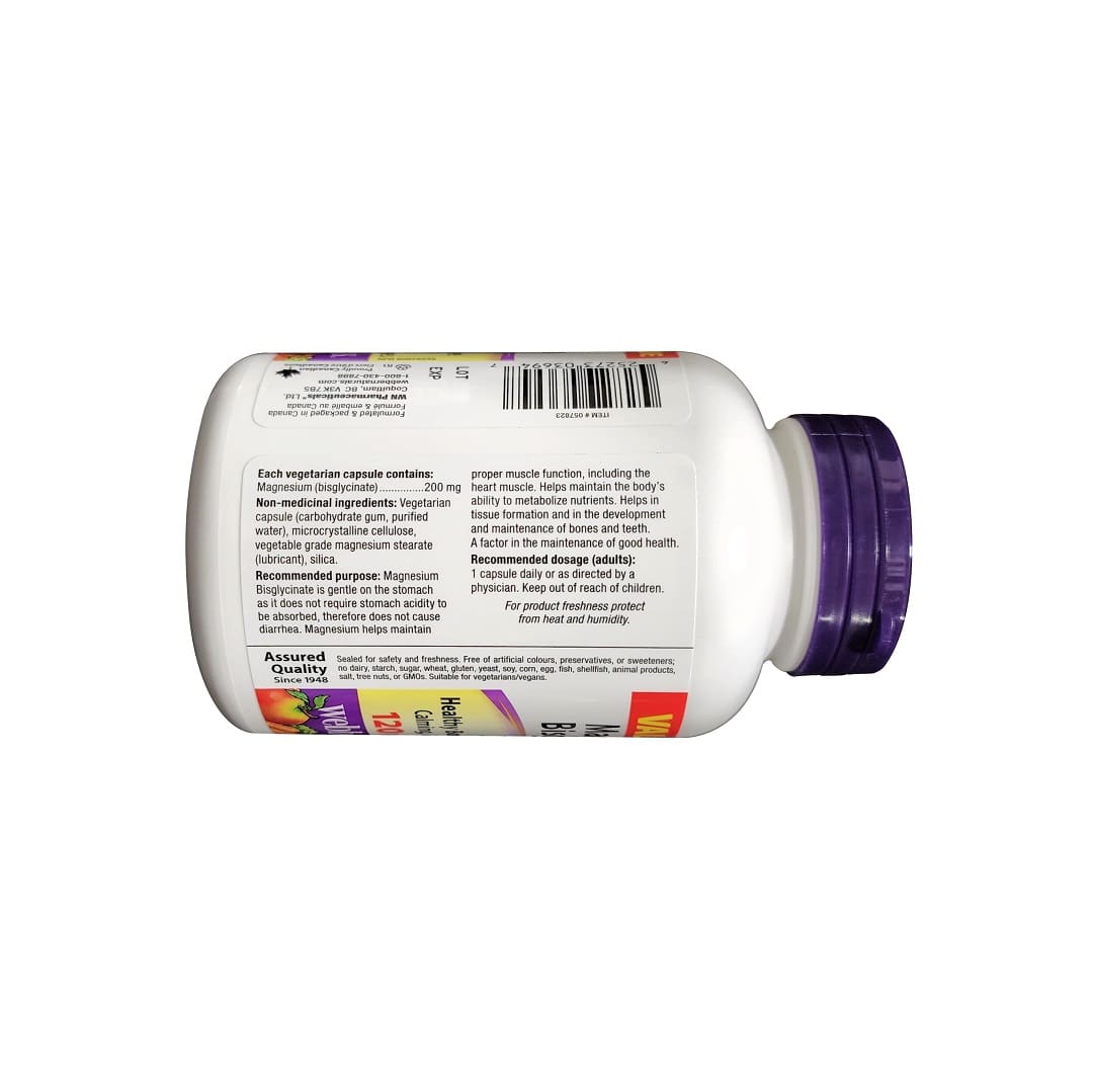 Ingredients, purpose, dose for webber naturals Magnesium Bisglycinate 200 mg (120 capsules) (Value Size) in English