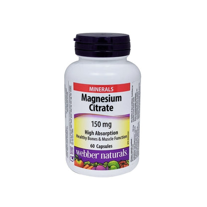 Product label for webber naturals Magnesium Citrate 150mg in English