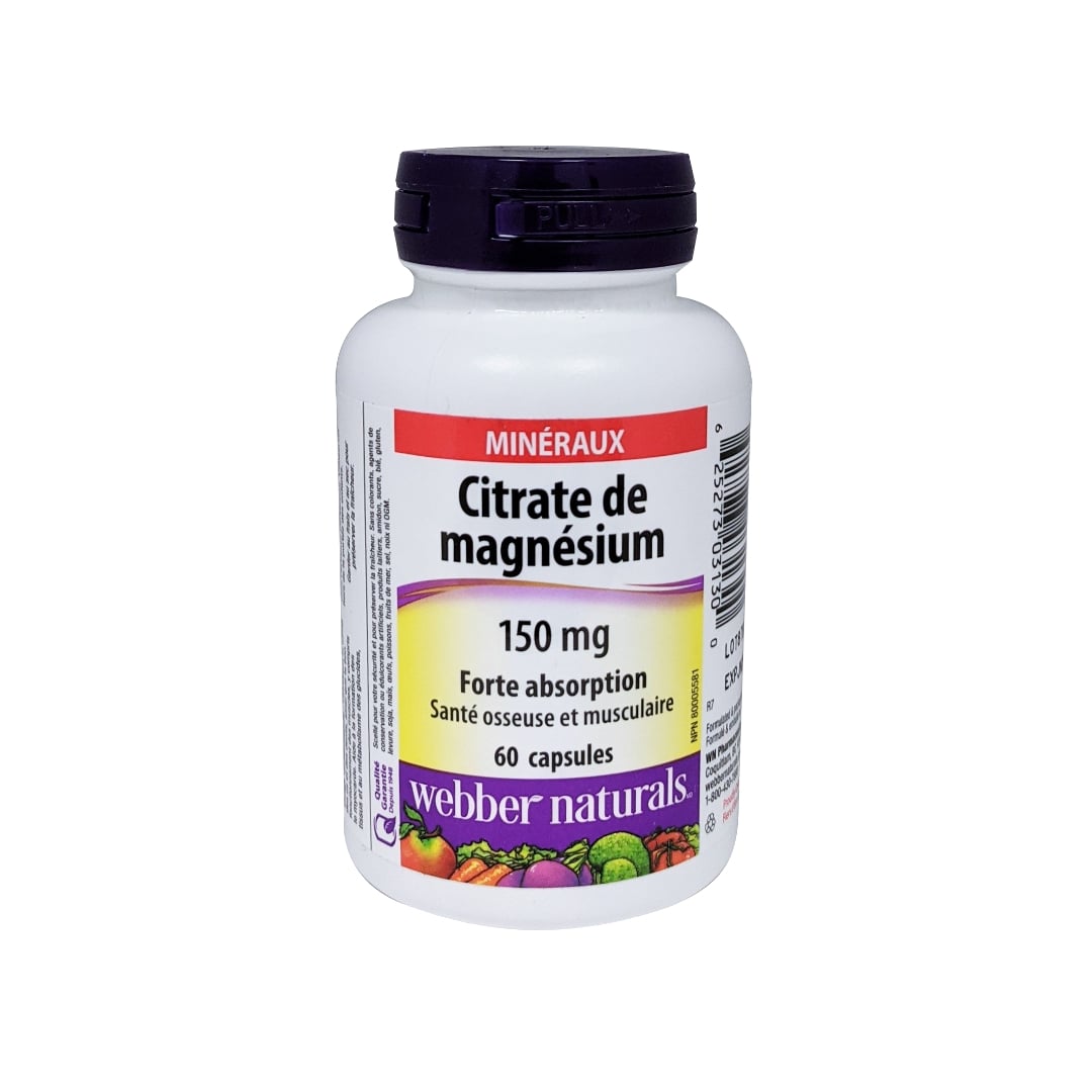 Product label for webber naturals Magnesium Citrate 150mg in French