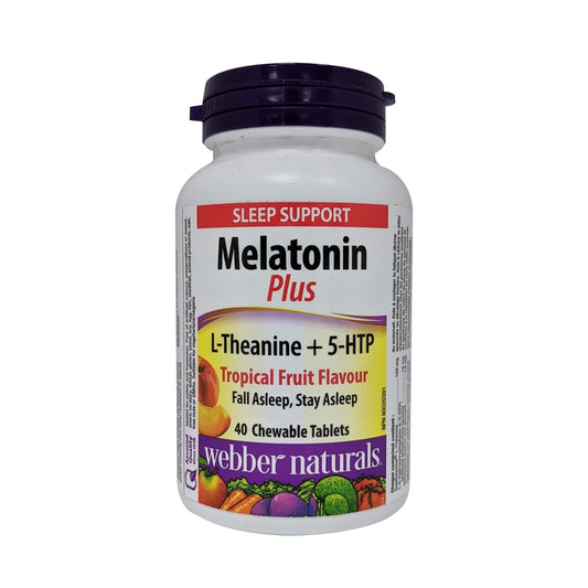 webber naturals Melatonin Plus L-Theanin + 5-HTP (Tropical Fruit Flavour) (40 chewables)