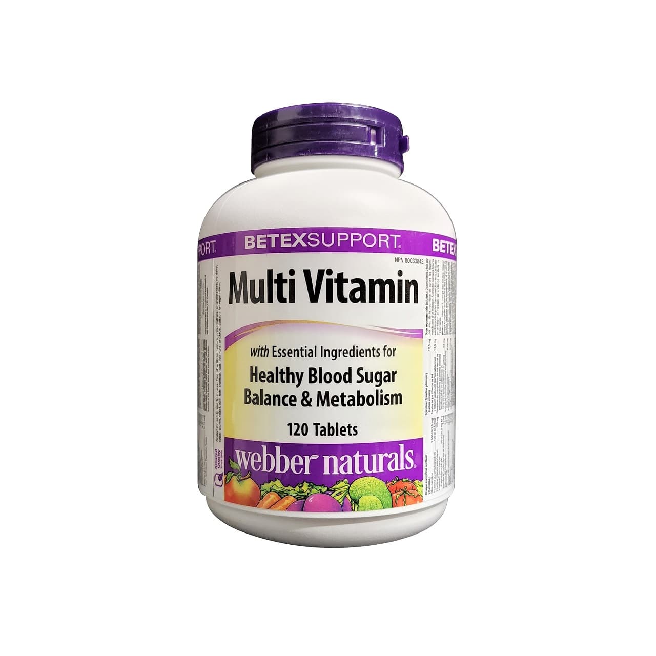 Product label for webber naturals Betex Support Multivitamin (120 tablets) in English