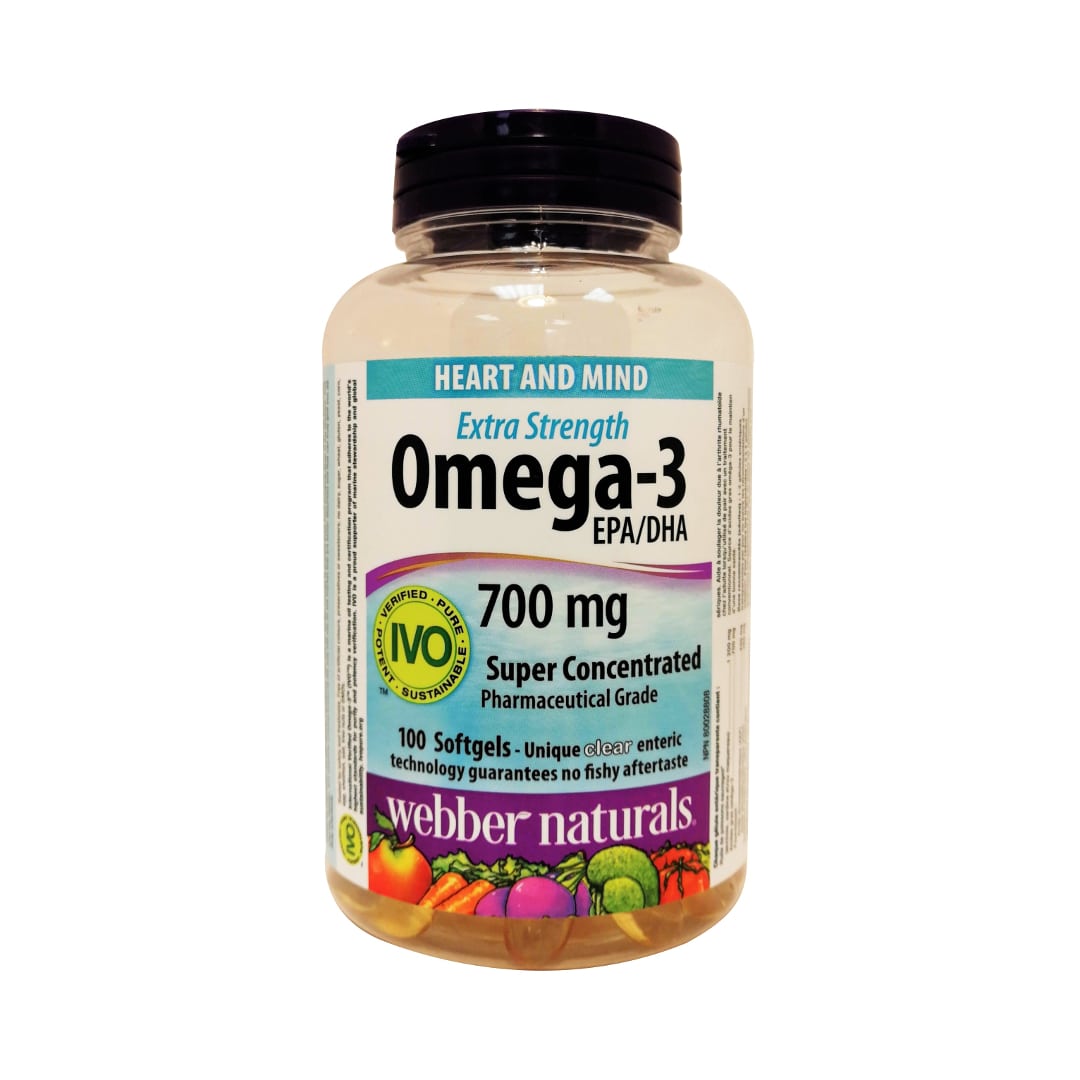 Product label for webber naturals Omega-3 Extra Strength 700mg in English