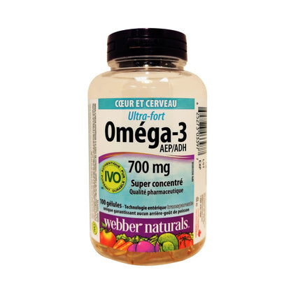 Product label for webber naturals Omega-3 Extra Strength 700mg in French