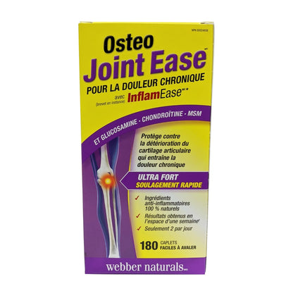 Product label for webber naturals Osteo Joint Ease for Chronis Pain with InflamEase in French