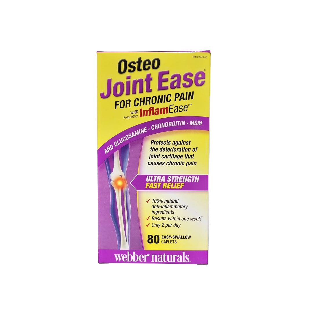 Product label for webber naturals Osteo Joint Ease for Chronis Pain with InflamEase (80 caplets) in English
