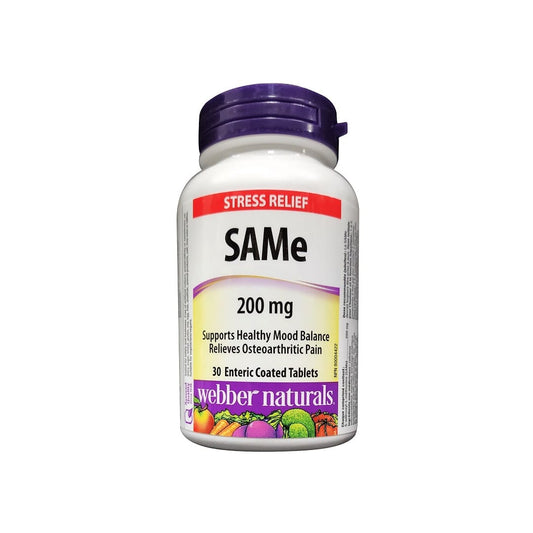 Product label for webber naturals SAMe 200 mg (30 tablets) in English