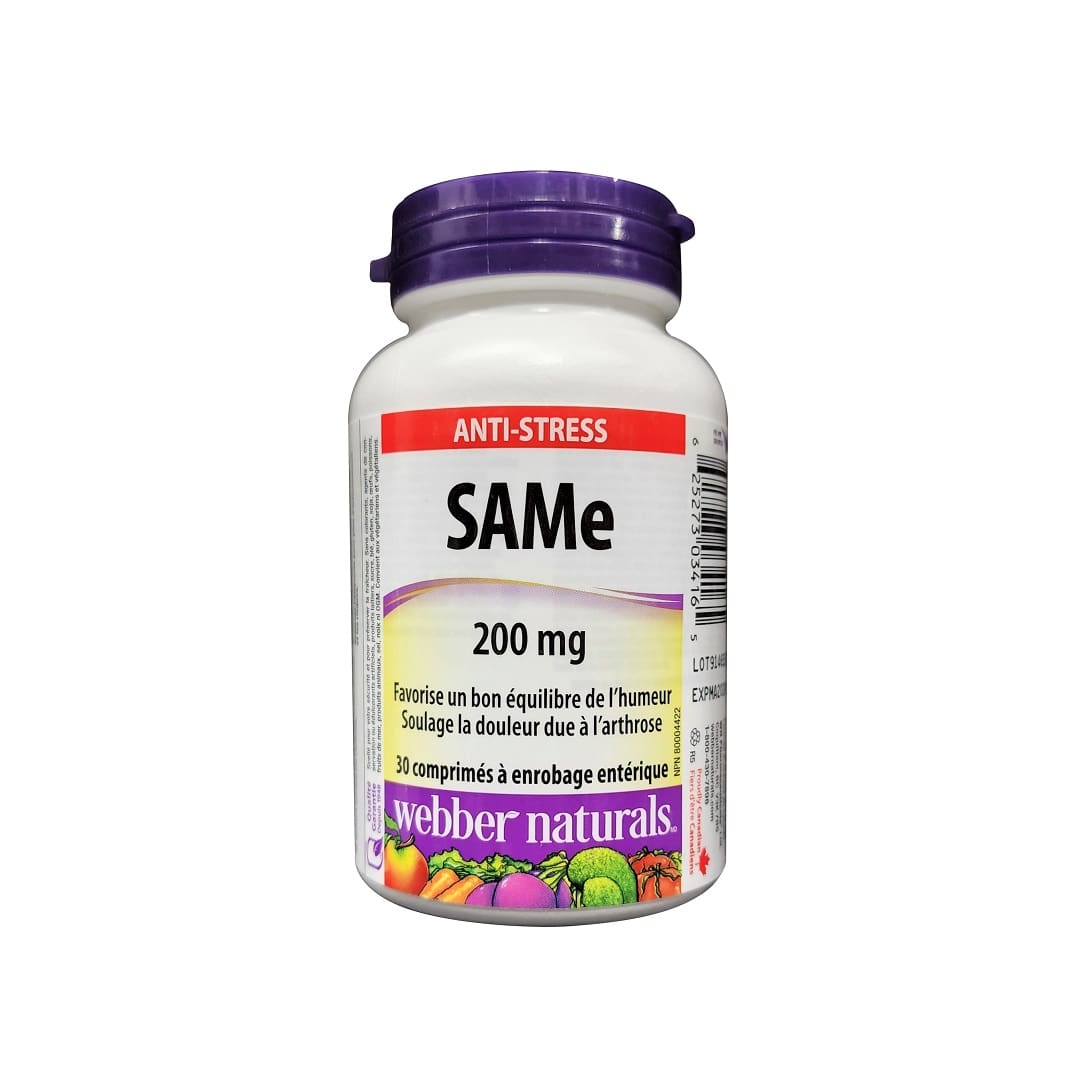 Product label for webber naturals SAMe 200 mg (30 tablets) in French