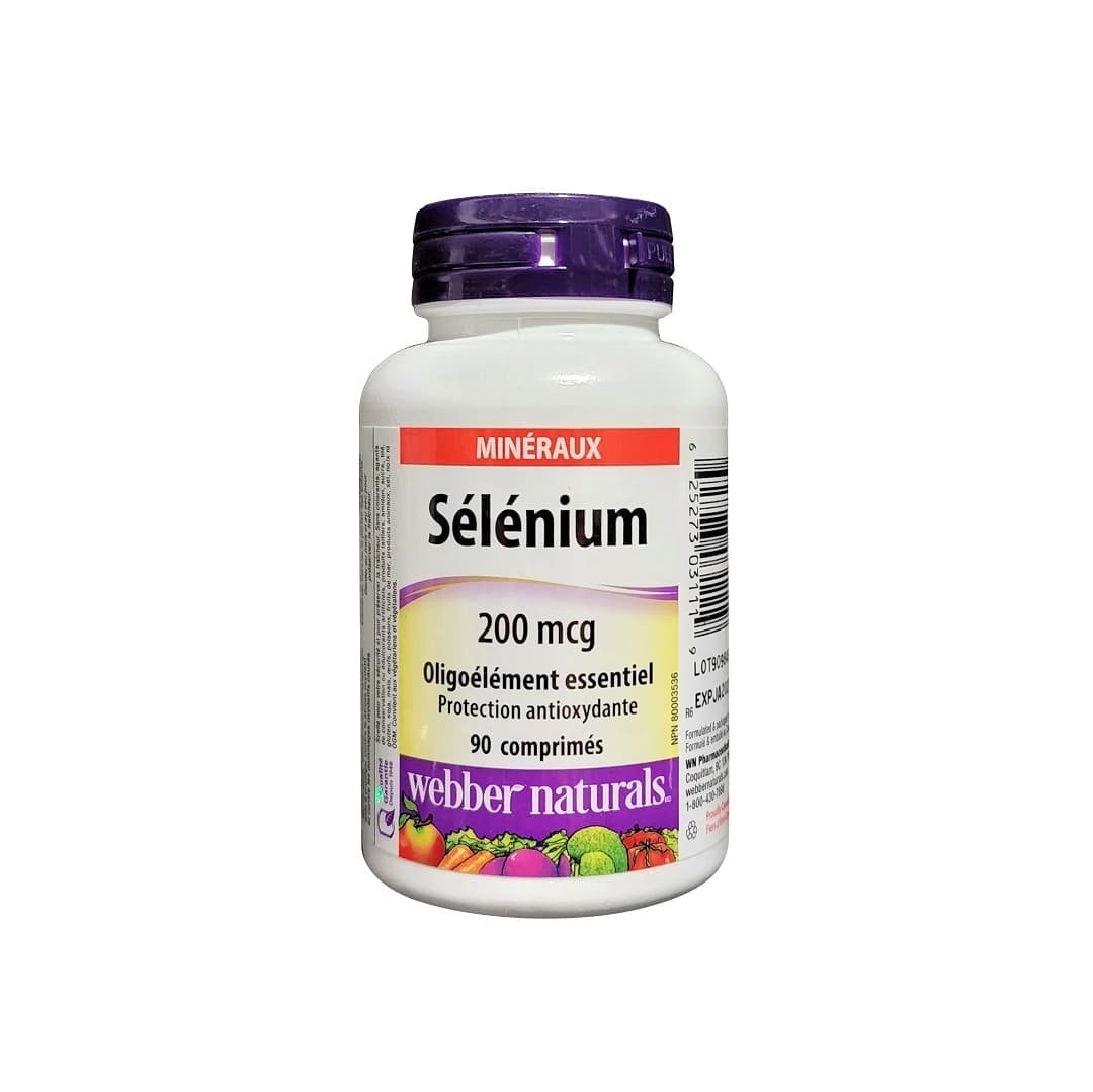 Product label for webber naturals Selenium 200 mcg (90 tablets) in French