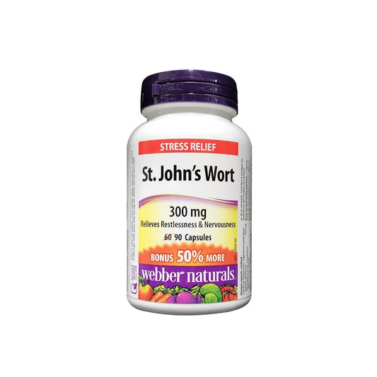 Product label for webber naturals St. John's Wort 300 mg (90 capsules) (50% Bonus) in English