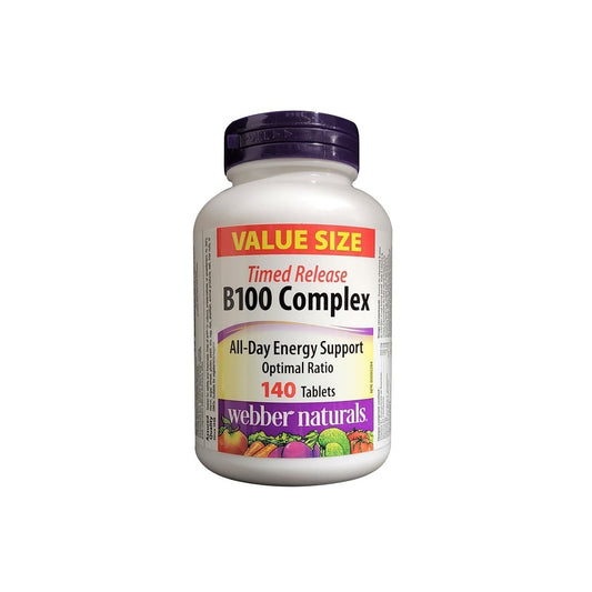 Product label for webber naturals B100 Complex Timed Release (140 tablets) in English