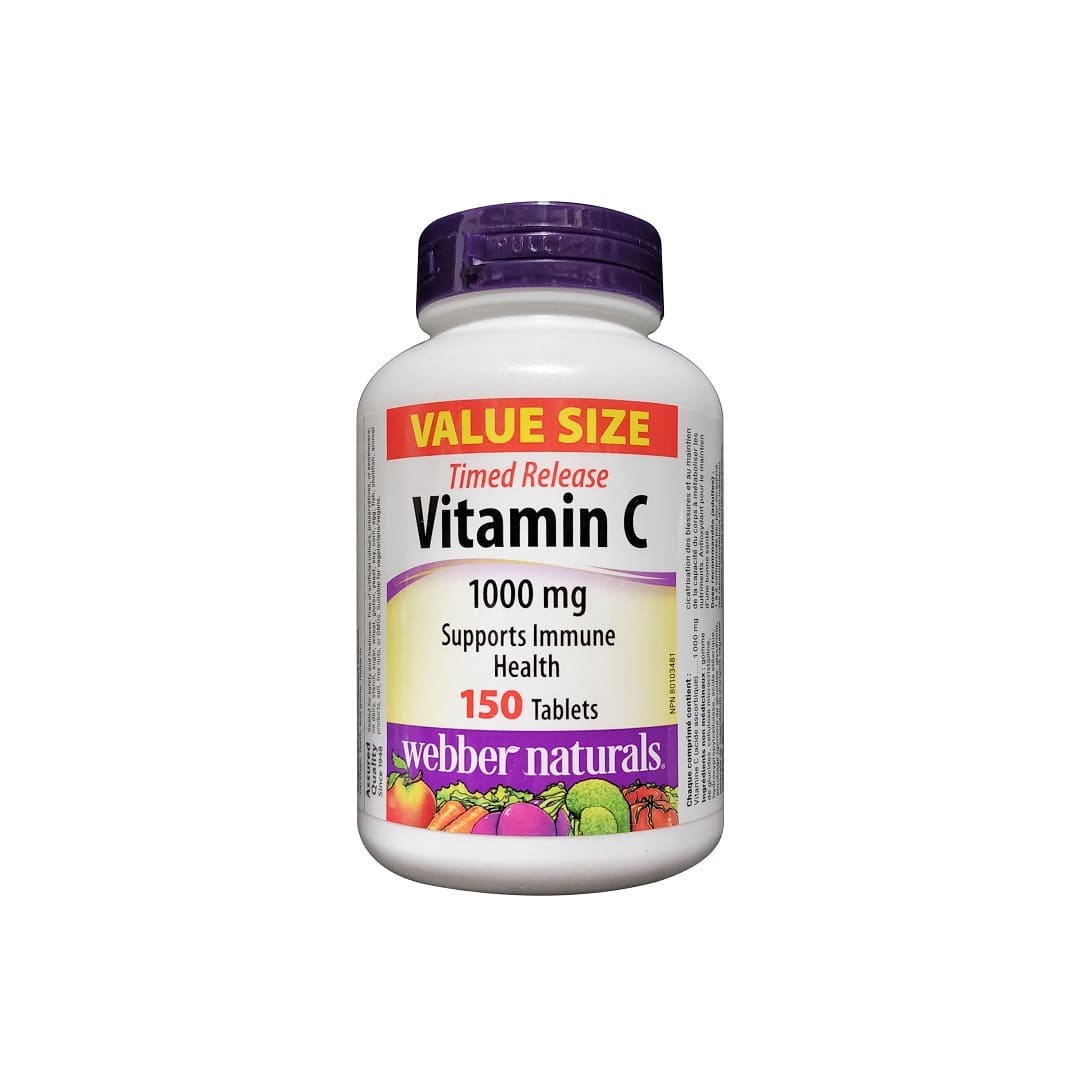 Product label for webber naturals Timed Release Vitamin C 1000 mg (150 tablets) in English