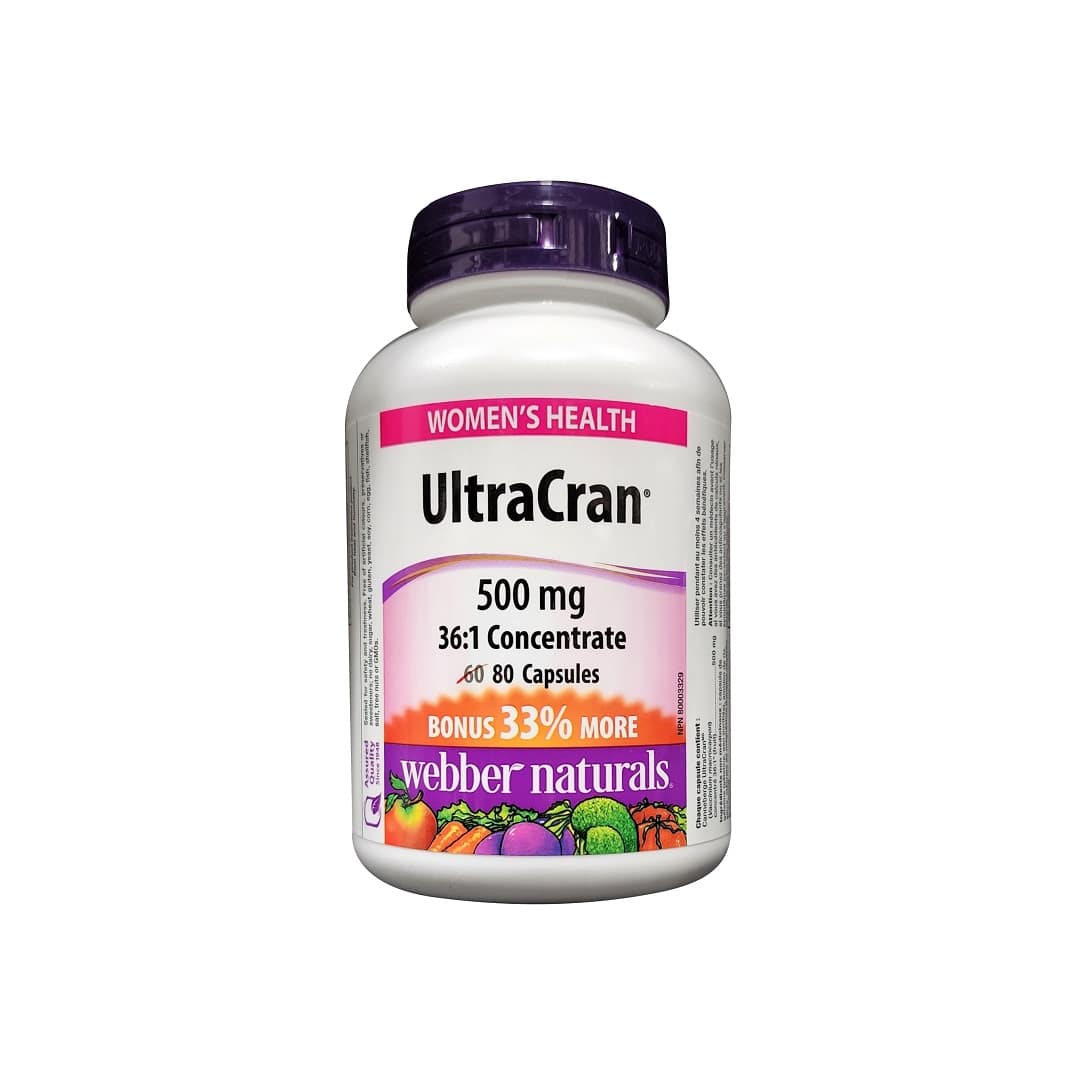 Product label for webber naturals UltraCran 500 mg 36:1 Concentrate (80 capsules) in English