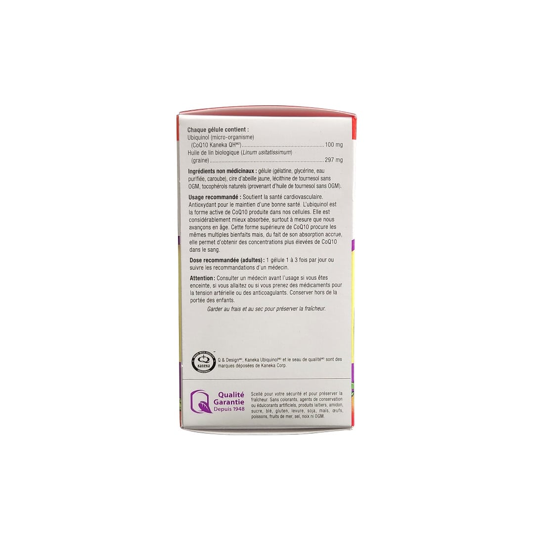 Ingredients, purpose, dose, caution for webber naturals Uniquinol QH Active CoQ10 (30 softgels) in French