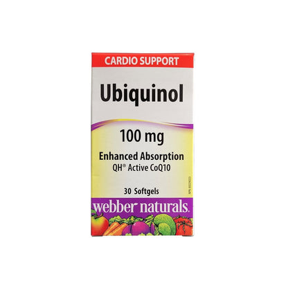 Product label for webber naturals Uniquinol QH Active CoQ10 (30 softgels) in English