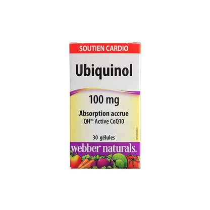 Product label for webber naturals Uniquinol QH Active CoQ10 (30 softgels) in French