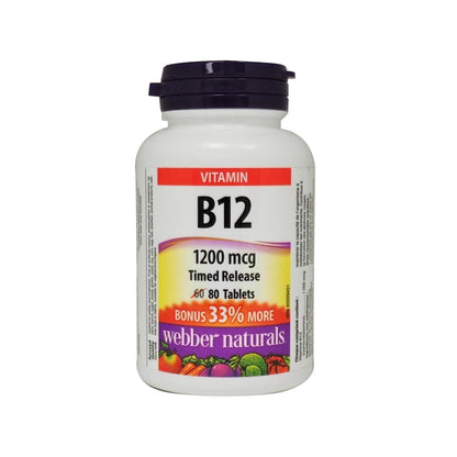 Product label for webber naturals Vitamin B12 1200mcg in English