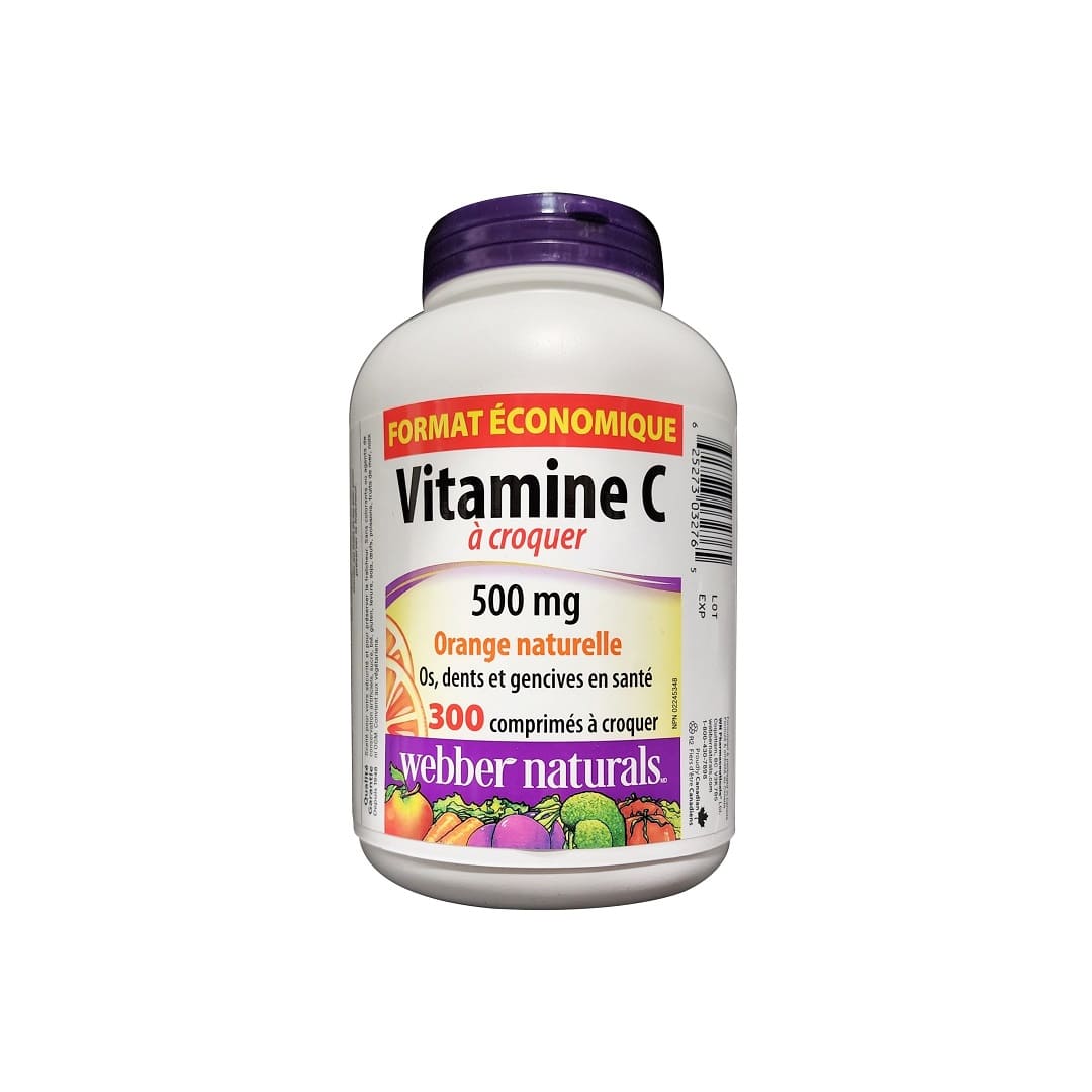 Product label for webber naturals Vitamin C Chewables 500 mg (120 tablets) (Value Size) in French