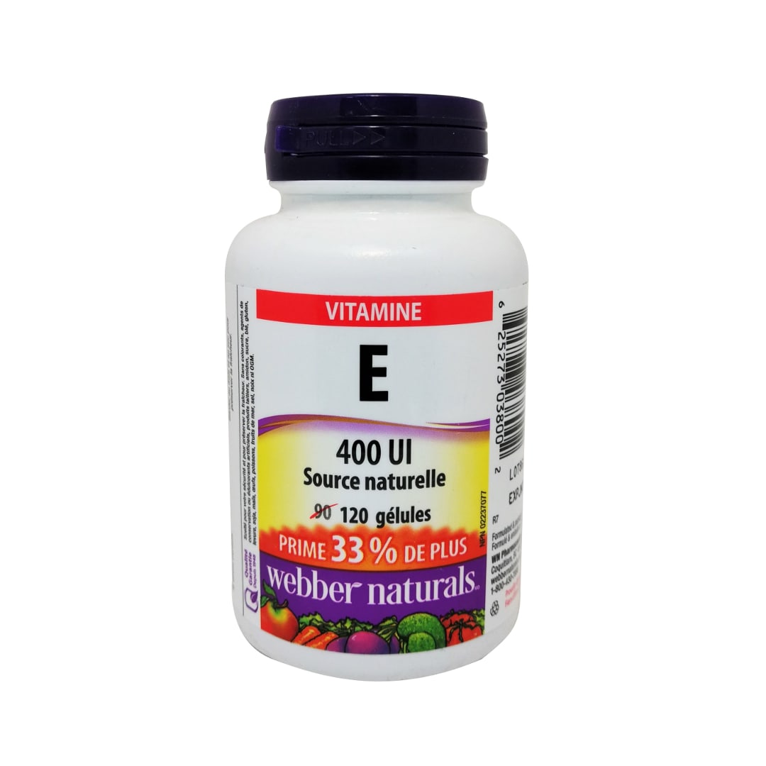 Product label for webber naturals Vitamin E 400IU in French